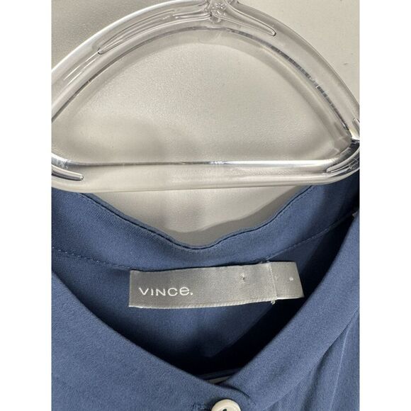 Vince Silk Crepe Hidden Buttons Minimalist Blouse Sz 8 Career Blue Office - Picture 2 of 6